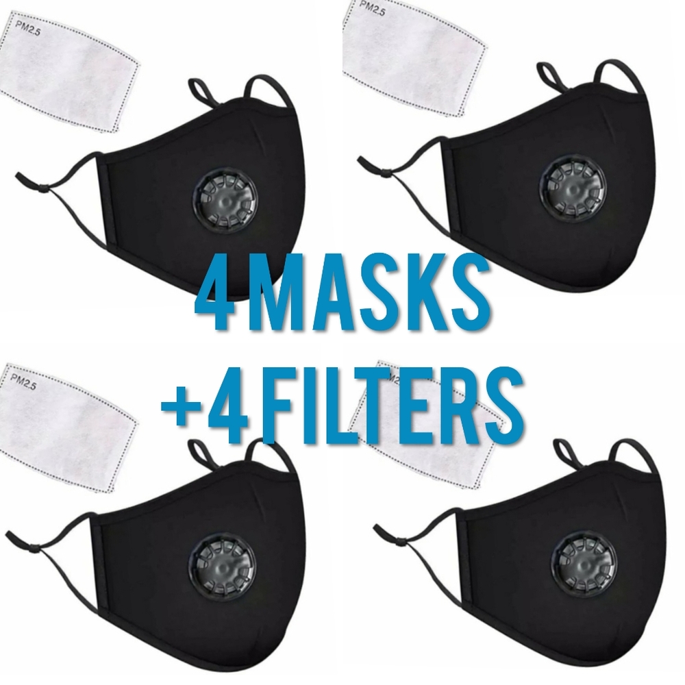 4 Pack New Triple layer cotton face Masks + filter